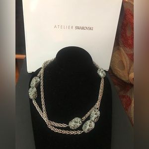 Atelier Swarovski moselle strandage crystal necklace in silver gunmetal tone.